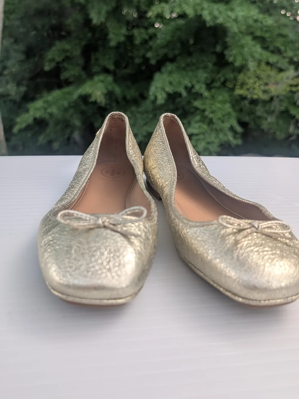 Tory Burch Laila Metallic Gold Bow Ballet Flats